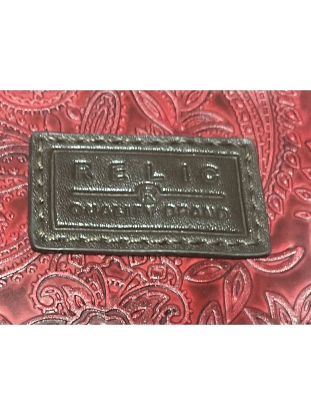 Relic Paisley Embossed Deep Red Crossbody Bag With Adjustable Strap & Pockets - Picture 3 of 4